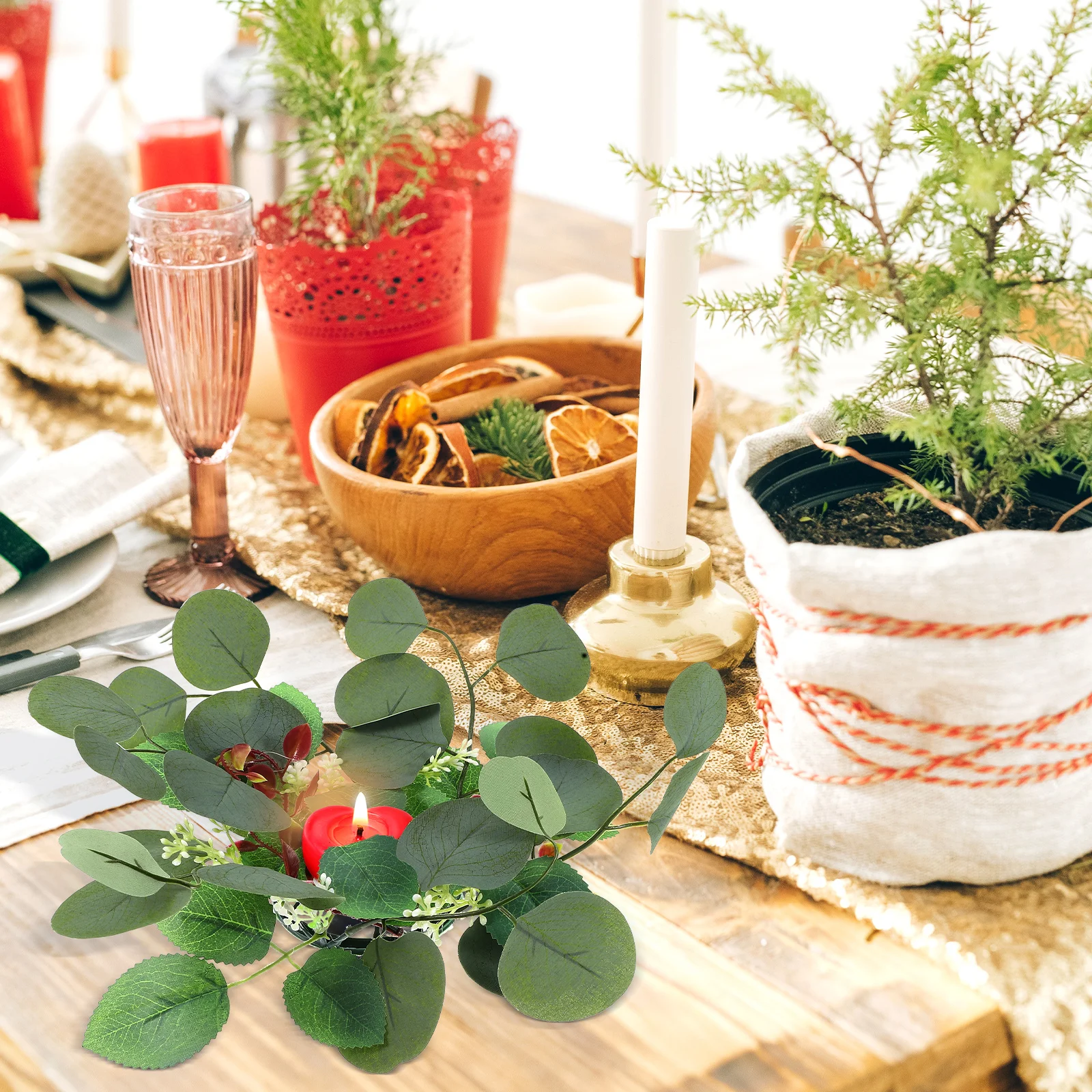 

Eucalyptus Ring Wreath Greenery Decor for Pillar Candles Romantic Wedding Party Decoration Greenery Wreaths