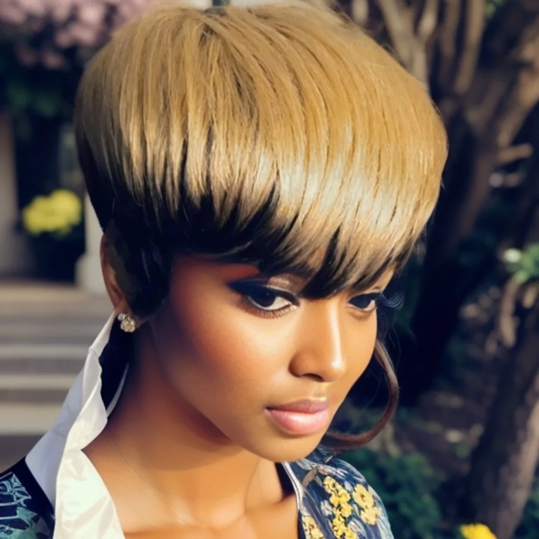 باروكات شعر بشري قصيرة بقص عابث للنساء شعر مستعار أشقر متدرج مستقيم 1B/27 لون مع غرة مصنوعة آليًا بالكامل #2