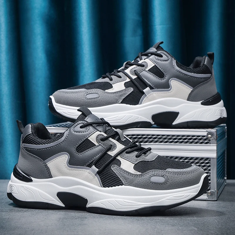 Mens Casual Sports Shoes New Breathable Mesh Soft Sole Cosy Outdoor Running Shoes Student Lace Up Fashion Sneakers Men