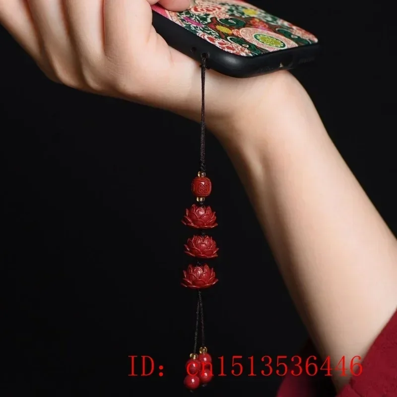 Aangepaste Cinnaber Lotus Sleutelhanger Biologische Sieraden Gesneden Mode Chinese Natuurlijke Charme Geschenken Amulet Tas Gesp Hanger Rood