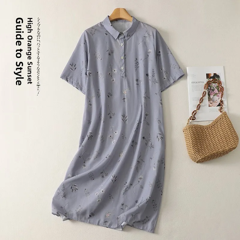 

Elegant Printed Midi Dress Women's Shirt Collar Sleeveless Dress Ethnic Style Stage Costume Floral Patterned Long Skirt