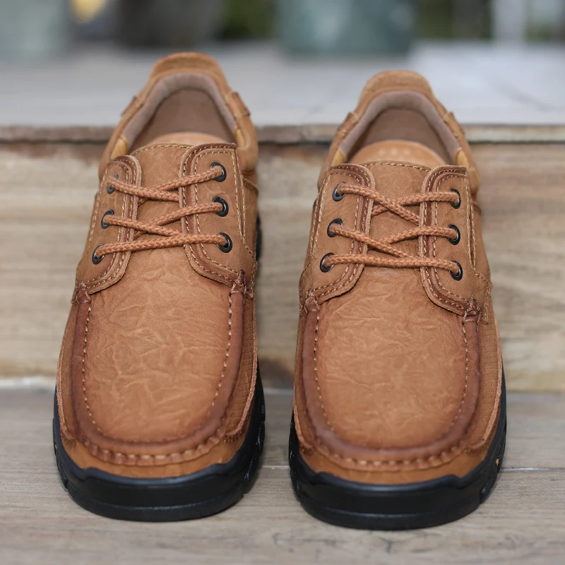 Men Thick Soled Business Casual Shoes Hollowed Out  Breathable High-end Middle-aged Outdoor Hiking Shoes in Large Sizes (38-48)