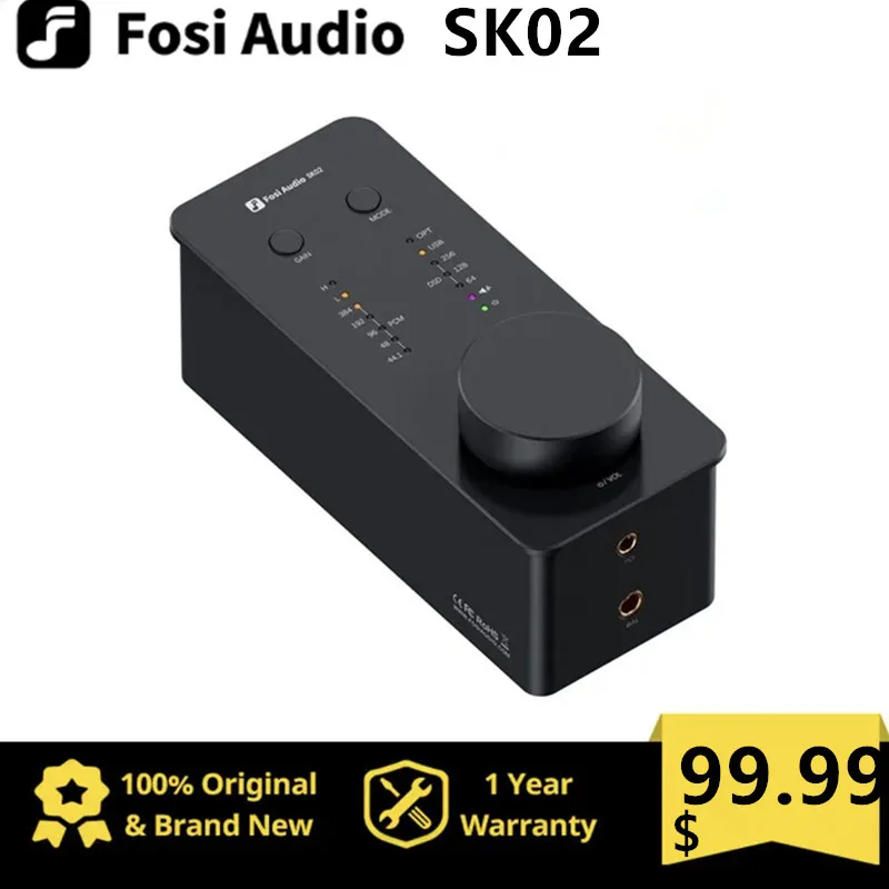 Fosi Audio SK02 Desktop DAC / Headphone AMP Preamp ES9038Q2M DAC SGM8262 Op-AMP PCM384kHz DSD256 Multifunctional Infinite Knob