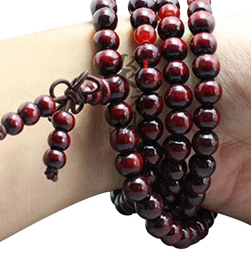 108 Beads 8mm Natural Sandalwood Buddhist Buddha Wood Prayer Beaded Knot Stonego black ebony Unisex Men Bracelets