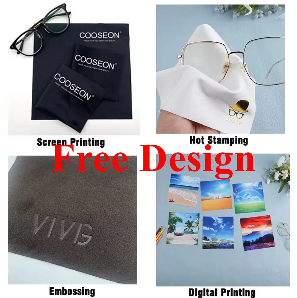 

100PCS Custom Picture Logo Jewelry Cloth Printing Microfiber Cloth Glasses Clean Eyeglass Frames Camera Lens Phone Screens
