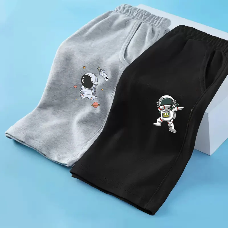 Teen Boys School Sports Shorts Astronaut Cartoon Short Pants Children Summer Cotton Sweatpants Loose Clothes 3-14T