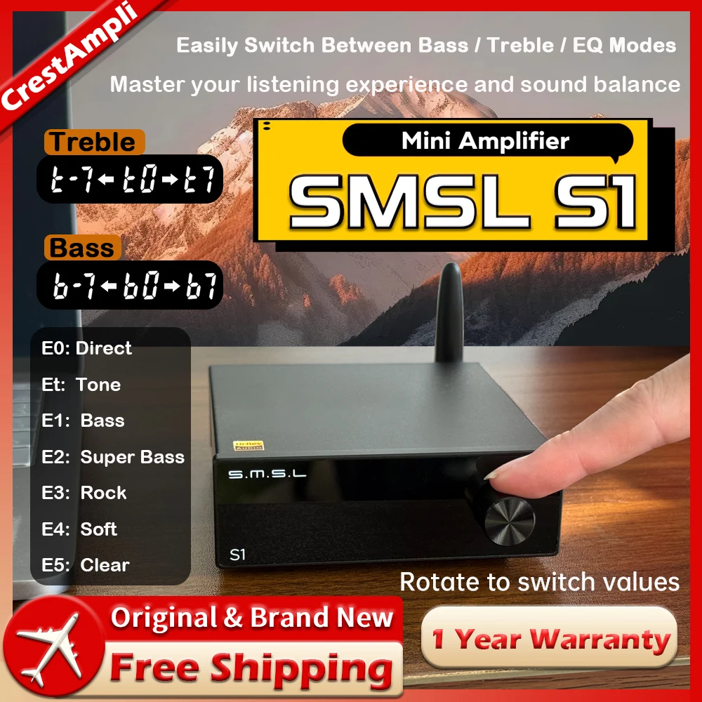 

SMSL S1 HiFi Audio Mini Amplifier Portable Amp Chip TPA3116*2 100Wx2 Mini D AMP Receiver Support Bluetooth With Remote control
