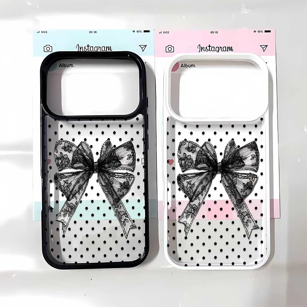Phone Case Lovely Dot Elegant Black Best Bow Soft Glossy Slim Button Cover for iPhone Plus 17 14 Air 16 12 15 13 Max Pro 11