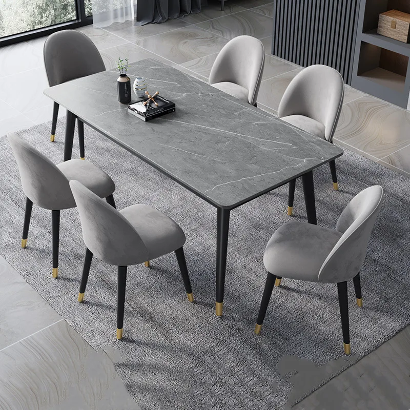 Dining room household living room rock slab dining table and chair combination small apartment eating table gray marble table ma