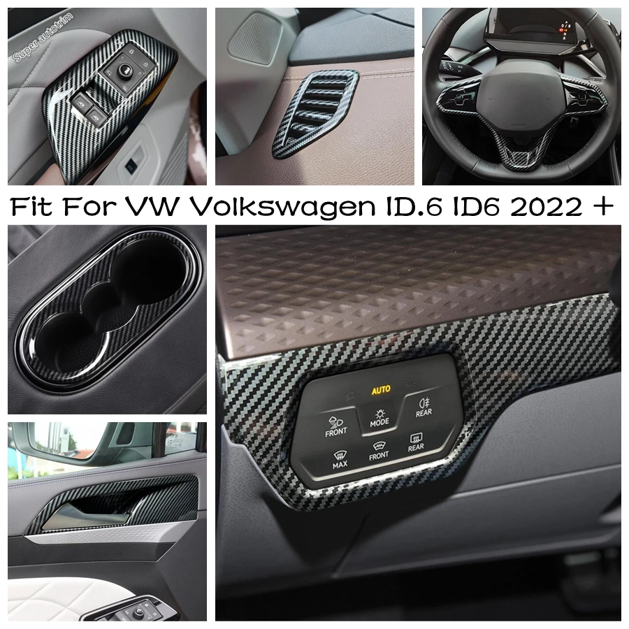 

Carbon Fiber Interior Accessories For VW Volkswagen ID.6 ID6 2022 2023 2024 Car Window Lift Button Steering Wheel Cup Cover Trim