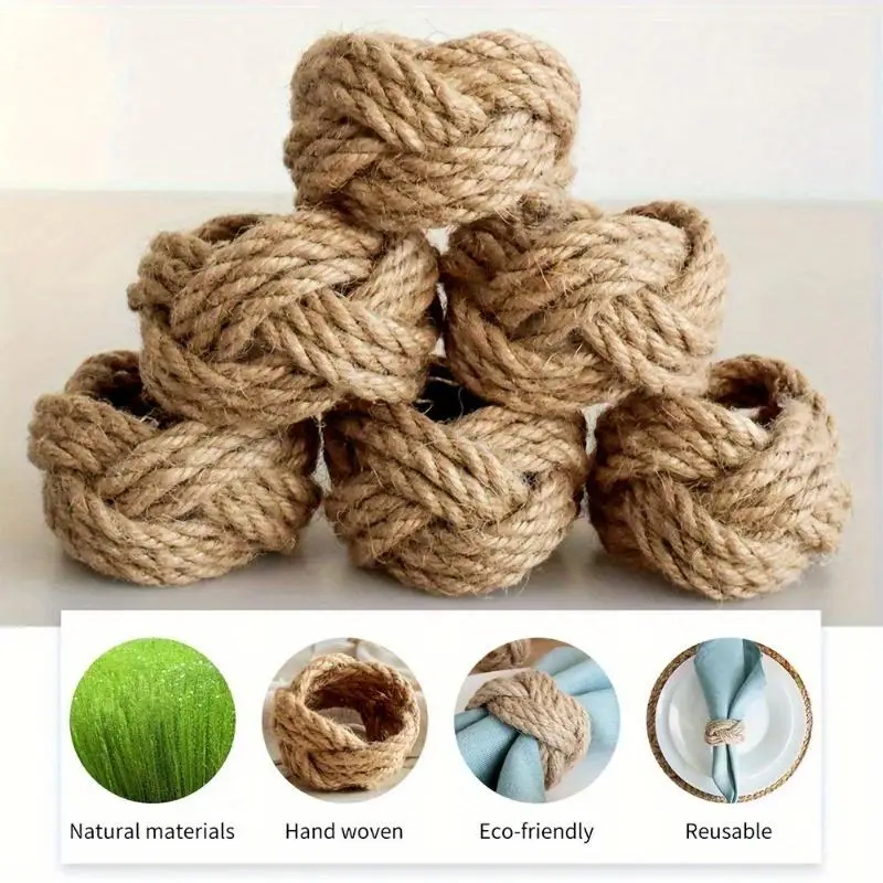 2Pcs Hemp Rope Braided Napkin Rings Retro Rural Style Brown Linen Table Decor Hand Woven Napkin Buckle