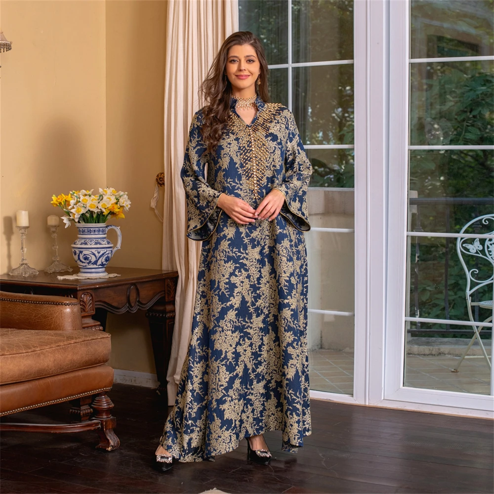 

Ramadan Eid Abaya Dubai Luxury Kaftan Women Muslim Dress Beaded Party Gown Caftan Robe