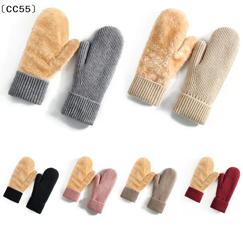 

VissCC55larlaпреНовые вязаные перчатки Зимние двухслойные бархатные утолщенные теплые перчатки с чехлом Перчатки для пальцев