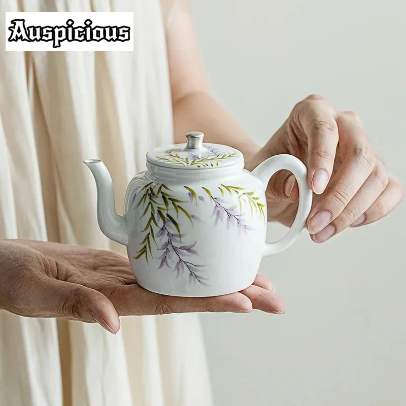 

165ml Pure Hand-painted Wisteria Flower Teapot Retro Tracing Silver Pot Tea Making Kettle Kung Fu Tea for Tea Accessories Gifts