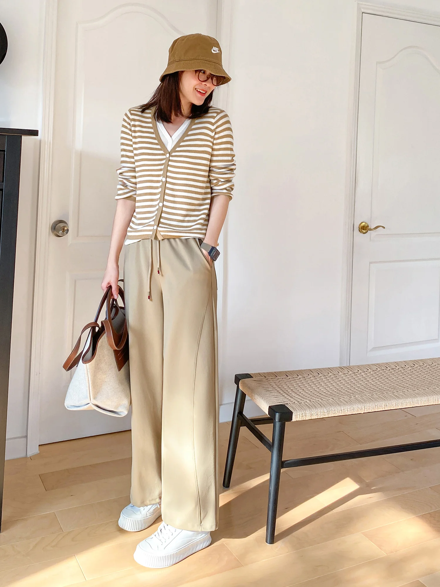 

Slim Wide Leg Pants Smooth Casual Trousers Khaki Straight Leg Long Pants Women Spring Faion Comfortable l Waist Nylon