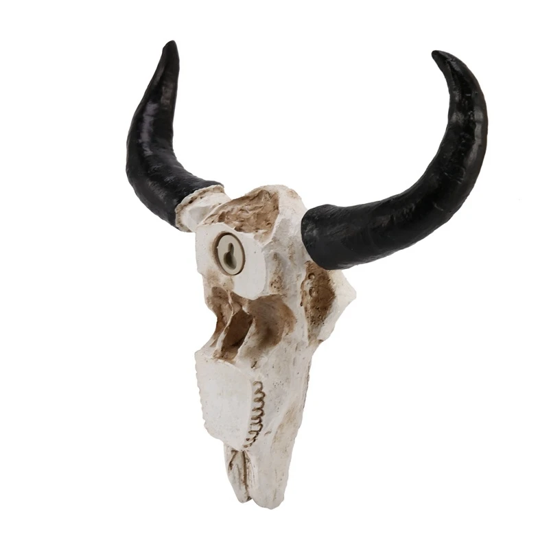 Resin Longhorn Cow Skull Head Wall Hanging Decor 3D Animal Wildlife Sculpture Figurines Crafts Horns For Home Halloween Decor