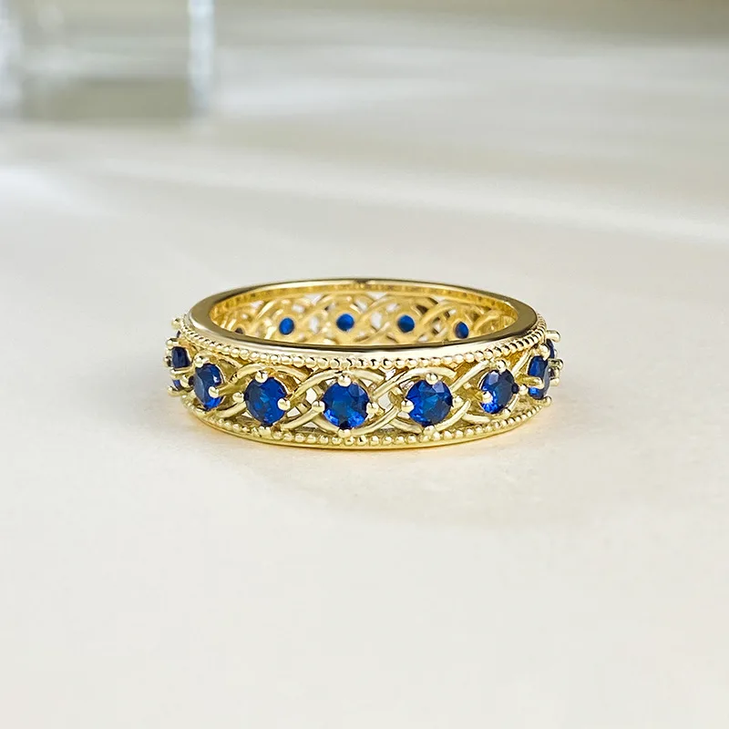 Wholesale of S925 Silver Royal Blue High end European and American Cross border Instagram Wind Pairing Ring