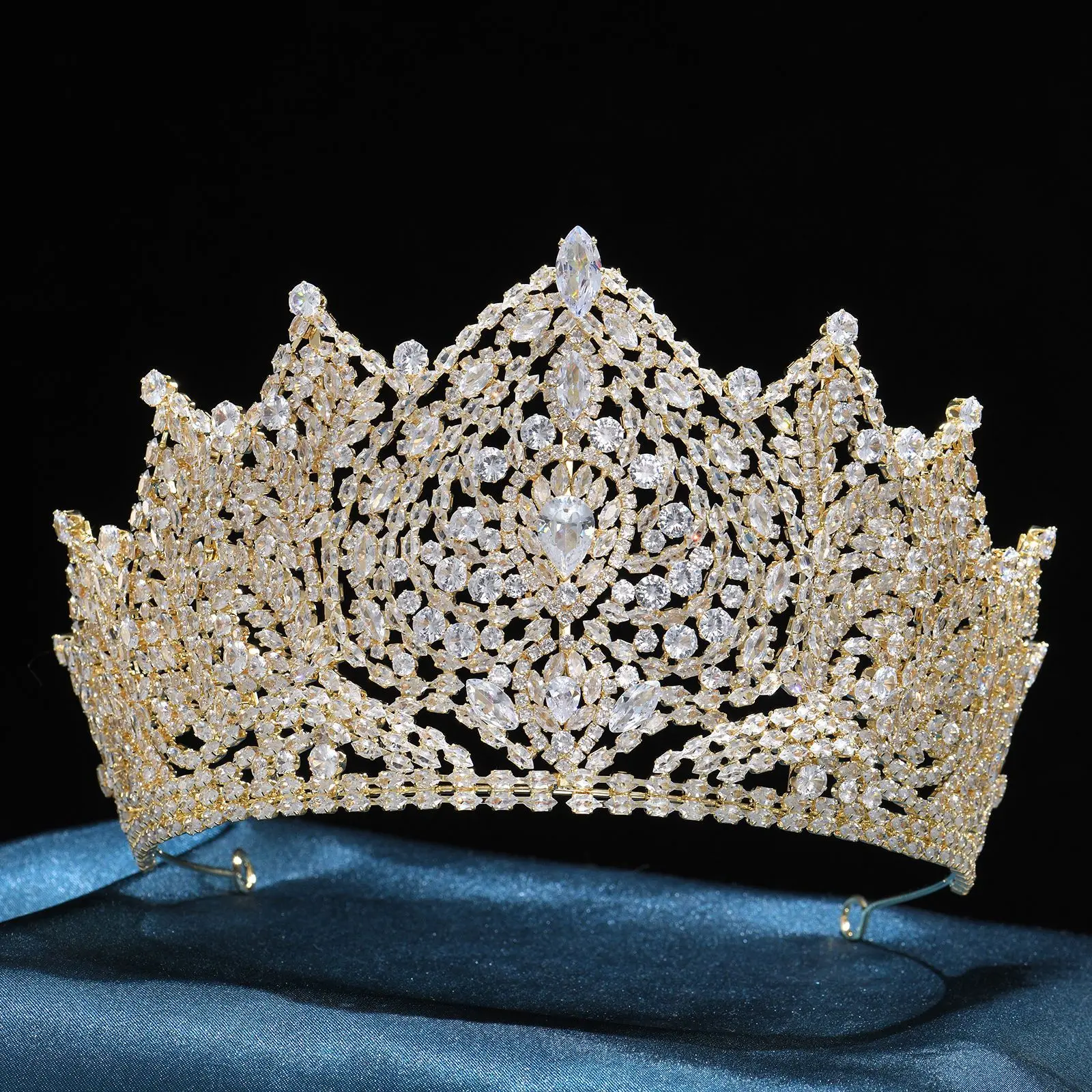 Baroque Wedding Crown For Queen Cubic Zirconia Big Bridal Tiara Crown For Pageant Miss Universe Bride Hair Jewelry Headdress