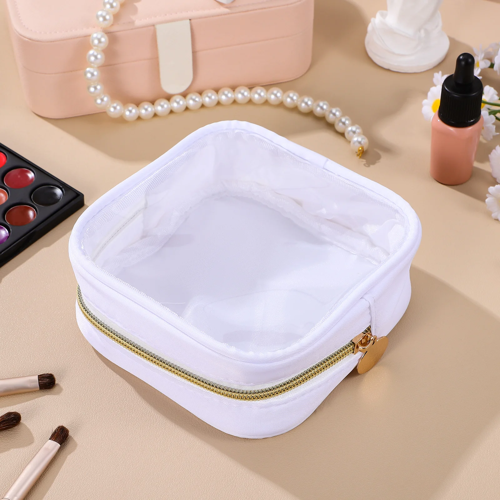 

Mini Travel Makeup Bag with See-Through Front Sturdy Zipper Closure Small Pouch for Cosmetics Skincare Products Portable Use