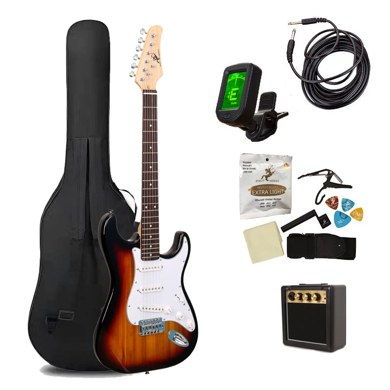 6 Strings Electric Guitar with 11 Kinds of Accessories Cheap Beginner ST Electric Guitar Kits for Sale