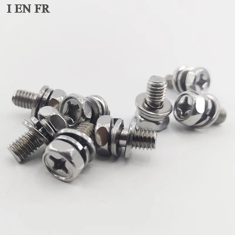 3in1 M3M4M5M6M8M10 Cross Hexagon Screw Gasket Spring Washer Three Combination Bolt GB9074.13 Cavity Hexagon 304 Stainless Steel