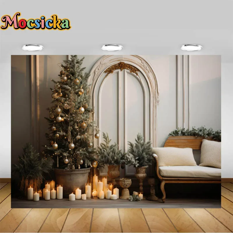 Photography Backgrounds Beautiful Christmas Classic White Interior Xmas Tree Mantel Decoration Sofa Toys Kids Photo Backdrops