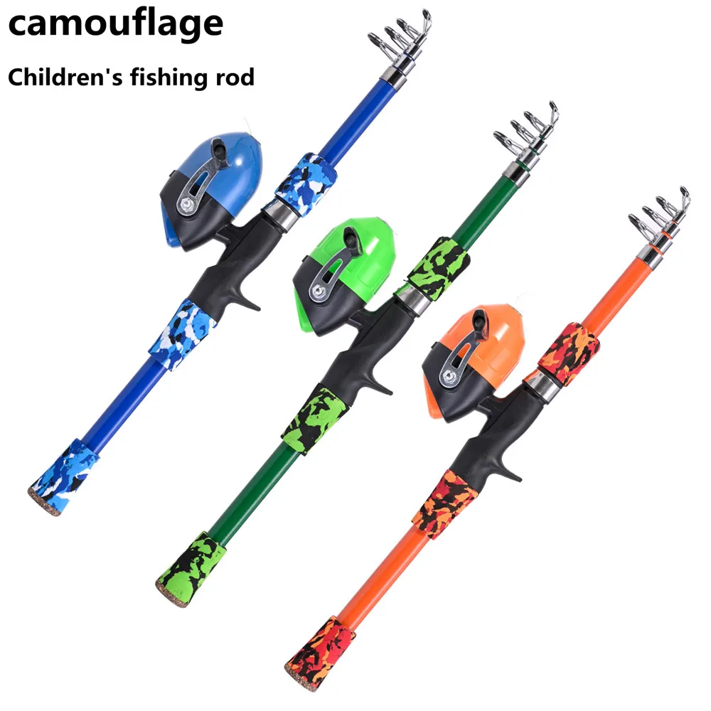 Portable telescopic camouflage children's fishing rod with rotating adjustment throwing rod outdoor fishing accessories tools