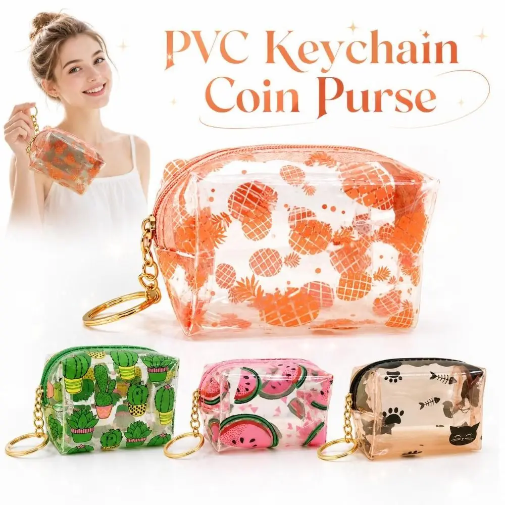 Fashion Waterproof PVC Coin Purse Transparent Zippered Mini Keychain Pouch Printed Lightweight Zipper Change Wallet Women