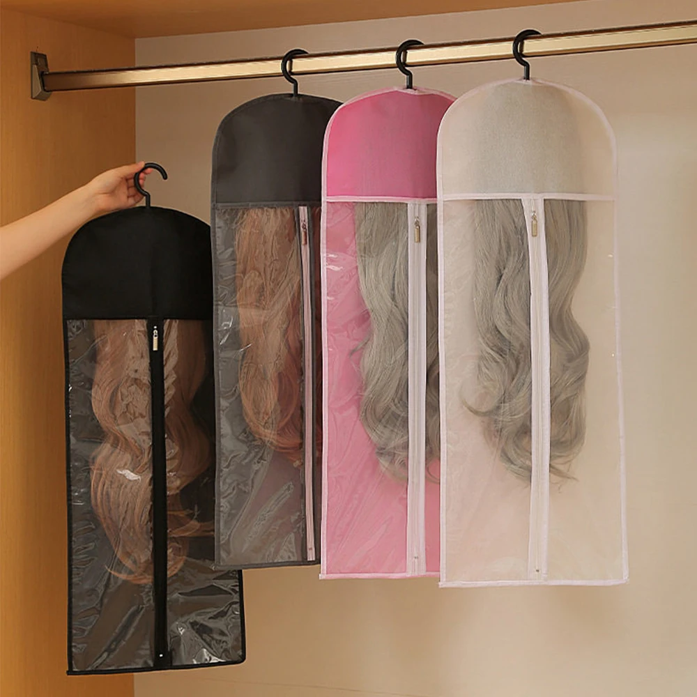 3pcs StorageBags Hooks Transparent Dustproof Portable Design for Salon Home Use Holds Multiple Wigs Wall MountedTool Accessories