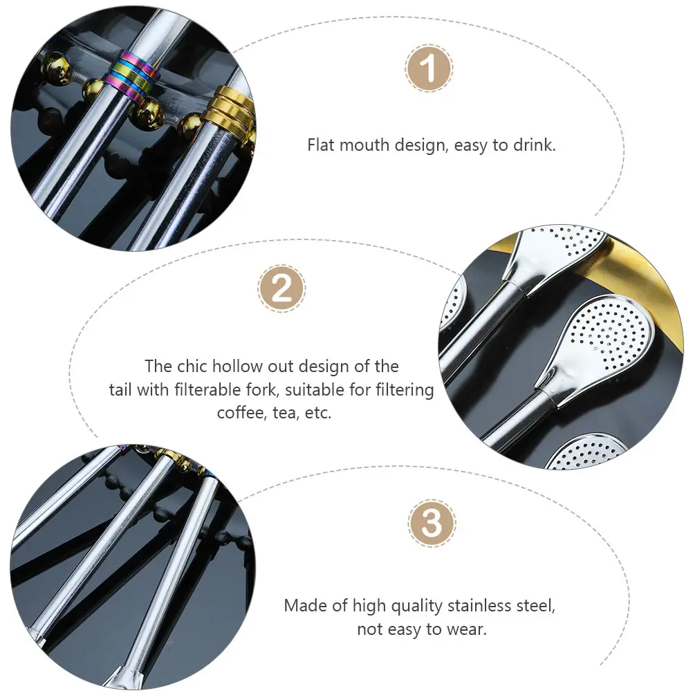 

5Pcs Stainless Steel Strainer Spoon Set Flat Mouth Hollow Tail Coffee Tea Filter Mixing Stirring Spoon Portable Lightweight
