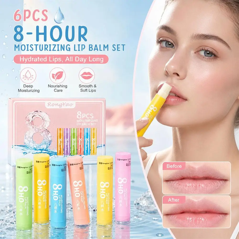 6Pcs Assorted Fruit Flavor Lip Balm Set Hydrating Nourishing & Prevents Chapped Lips Alcohol Free Care for Dry Lips & Fine Lines