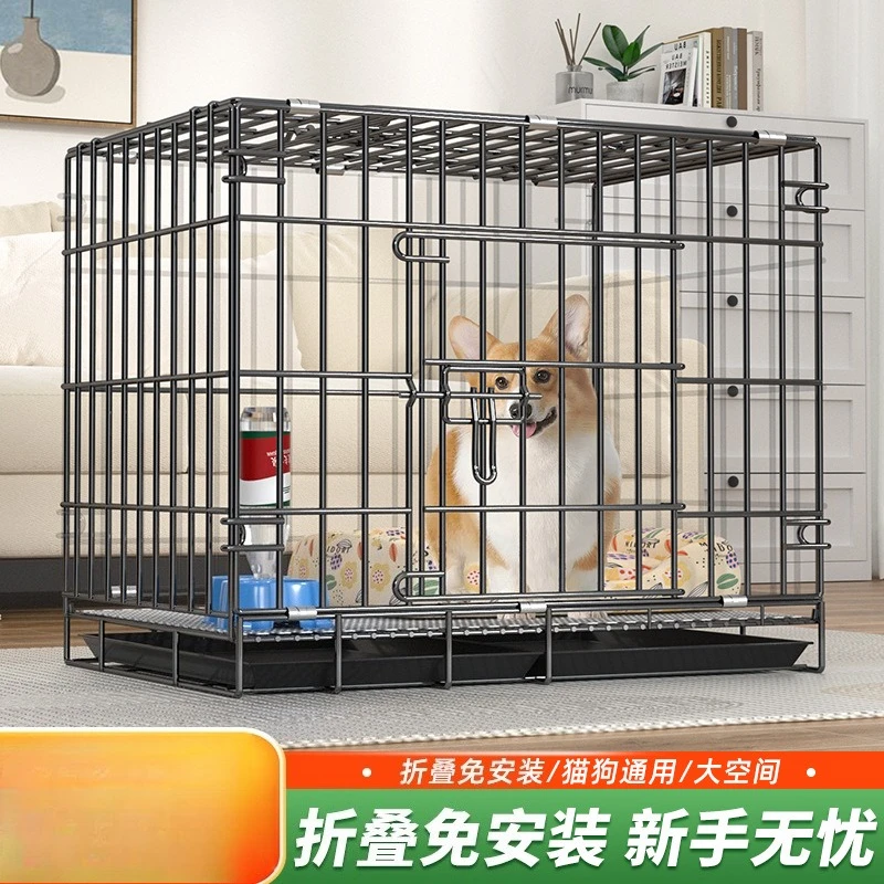 Foldable Dog Crate, Iron Cage for Small Breeds Teddy Indoor Transport Carrier & Pet Kennel