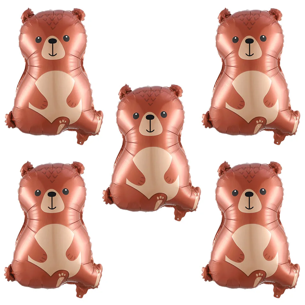 2/3/5Pcs Woodland Bear balony z niedźwiedziem brunatnym balony w kształcie zwierząt do dżungli Safari z motywem na urodziny i bociankowe dekoracje