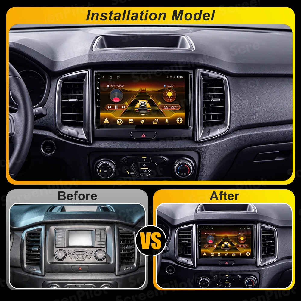Android 16 For Ford Ranger 2015-2022 Car Radio Stereo Head Unit Multimedia Video Player GPS Navigation 2K QLED 9 Inch 8 Core 5G