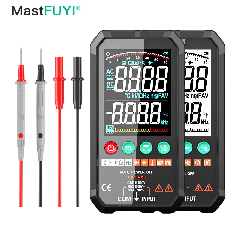 MASTFUYI Large Screen Digital Multimeter AC & DC Voltage Resistance Capacitor Diode Ambient Temperature 6000 Count Detector