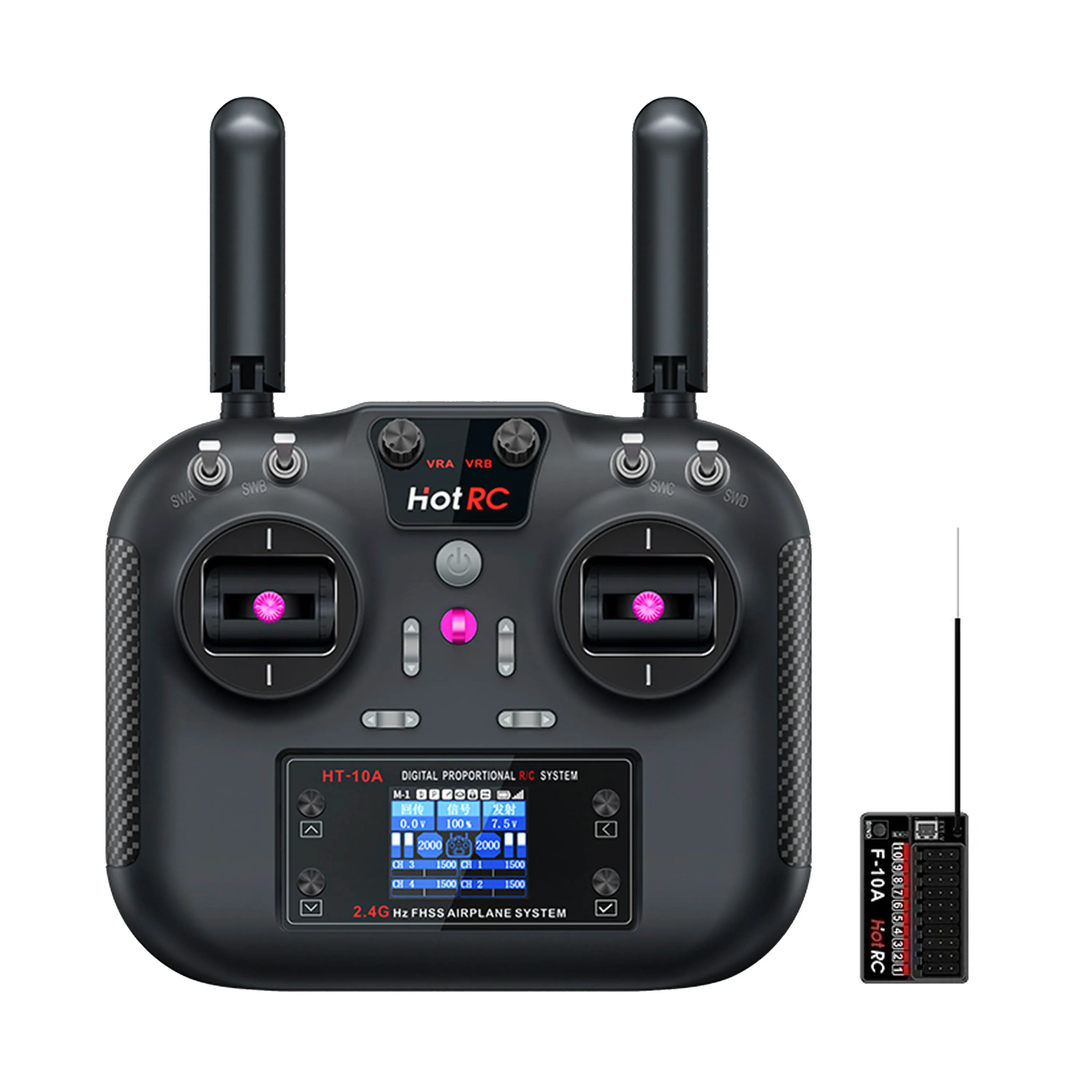 HotRC HT-10A 10CH Remote Control Transmitter F-08A F-01A F-10A 4/6/8/10CH Receiver for RC Airplane Drone Quadcopter HT-8A Model