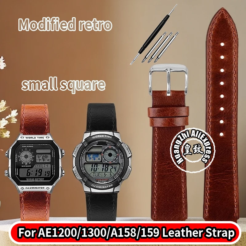 Cow Leather Watchband For Casio G-Shock AE-1200WH 1300 1000/A159 A159 A158W A168 / F91w AE1200 Men Retro Bracelet Cowhide Strap