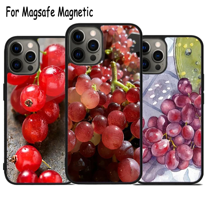 Seedless Red Grapes Fruit Wireless Charge Magsafe Phone Case For iPhone 15 16 14 13 11 12 Pro Max Plus Magnetic Bumper Cover