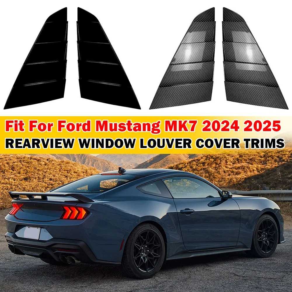 For Ford Mustang 2024 2025 2x Car Rear Louver Window Side Shutter Cover Trim Sticker Vent Scoop ABS Carbon Fiber Accessories