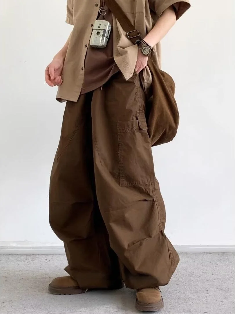 

Retro Japanese Sle Work Pants Multiple kets Loose Straight Leg Men's Women's Casual Long Trousers Faionable All-Match