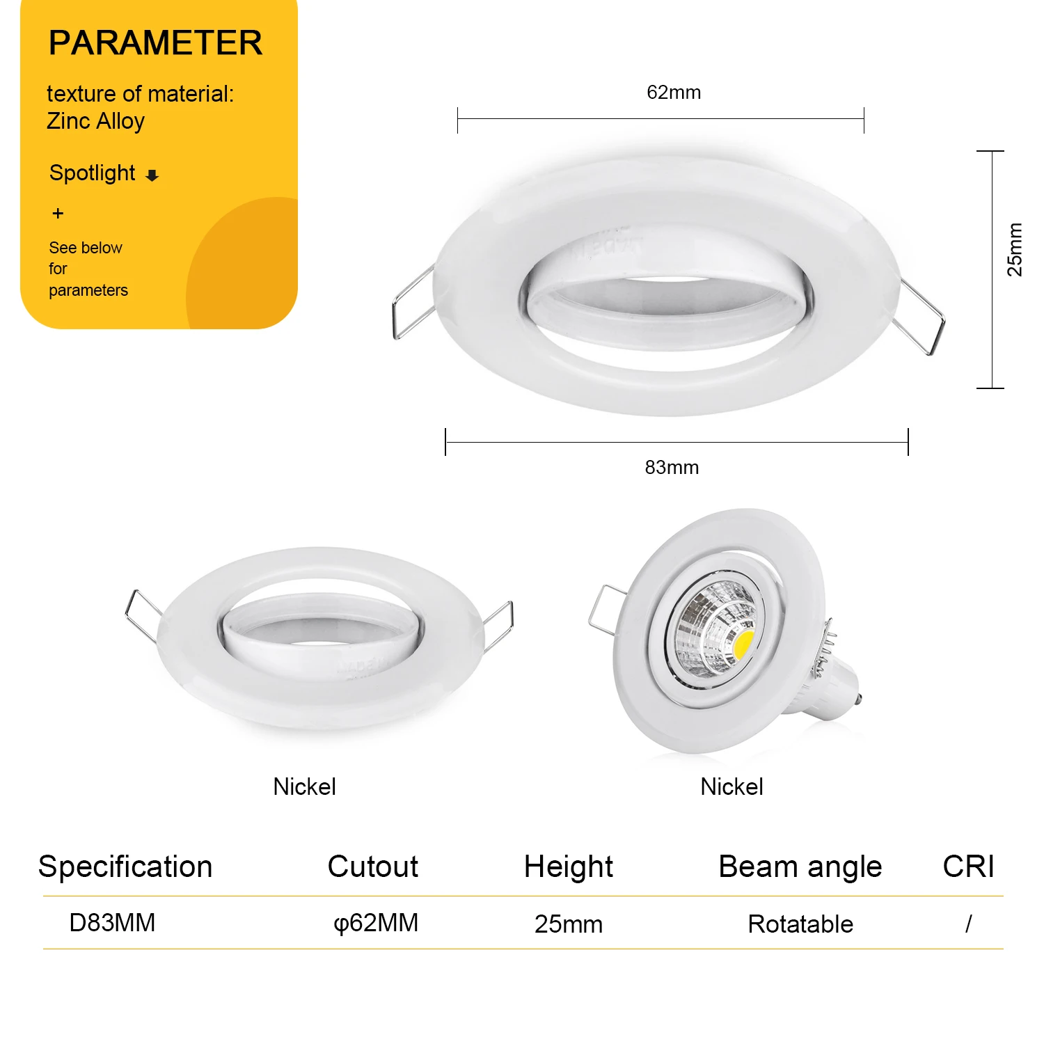 GU10 10pcs/lot Round White Adjustable Downlight Replacement Kit MR16 GU5.3 Lampholder Downlight Fitting Frame