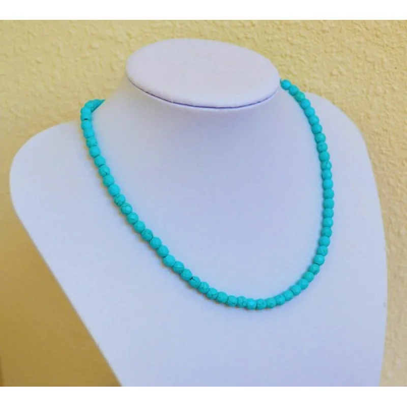 Hermoso collar clásico facetado azul turquesa 6 mm con cuentas de oro amarillo hecho a mano