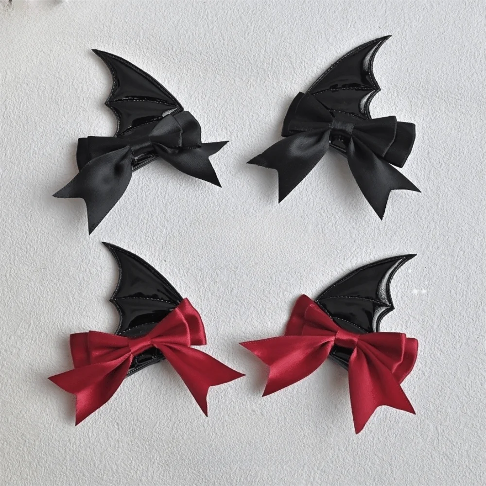 2 Pcs Funny Bow Halloween Hairpins Y2K Gothic Style Devil Horn Hair Clips Punk Lolita Style Bat Wings Hair Clips Party Wear