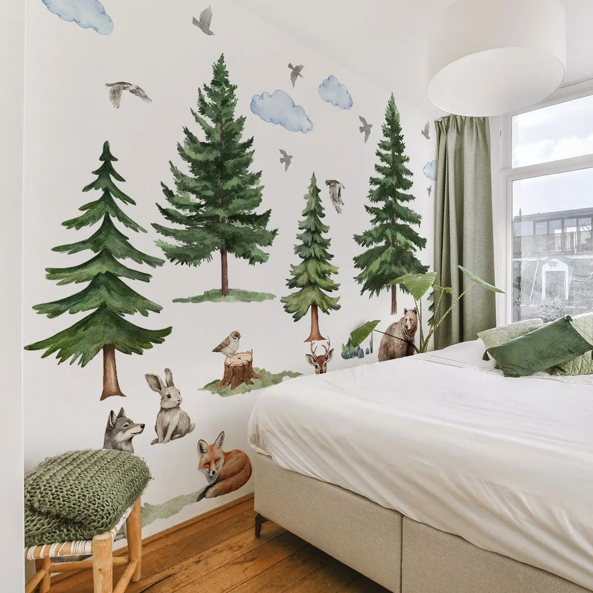 

Cartoon Pine Forest Animal Wall Sticker Children's Kindergarten Decorative Wall Sticker Self-adhesive and Removable