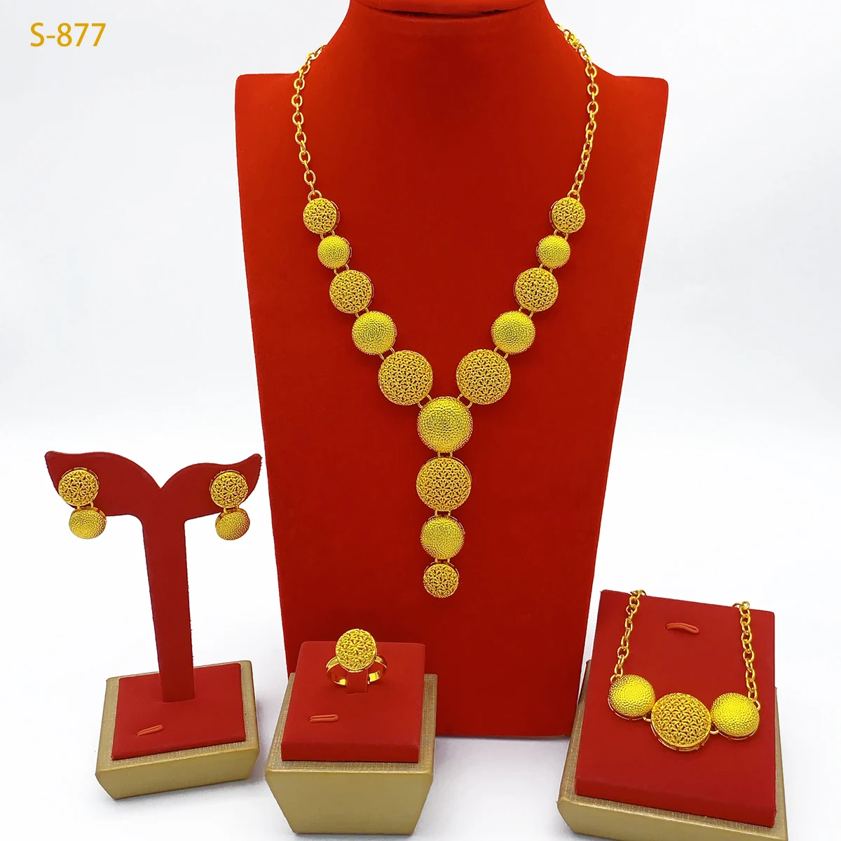 

Brazilian Bridal 24k Gold Plated Jewelry Sets for Women Costume Ethiopian Dubai Bead Necklace Earrings Sets Indian Wedding Gifts