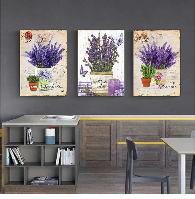 Painting Provence Scenery Wall Art Poster Oil Picture For Home Decor Living Room Picture Vintage Purple Lavender Canvas