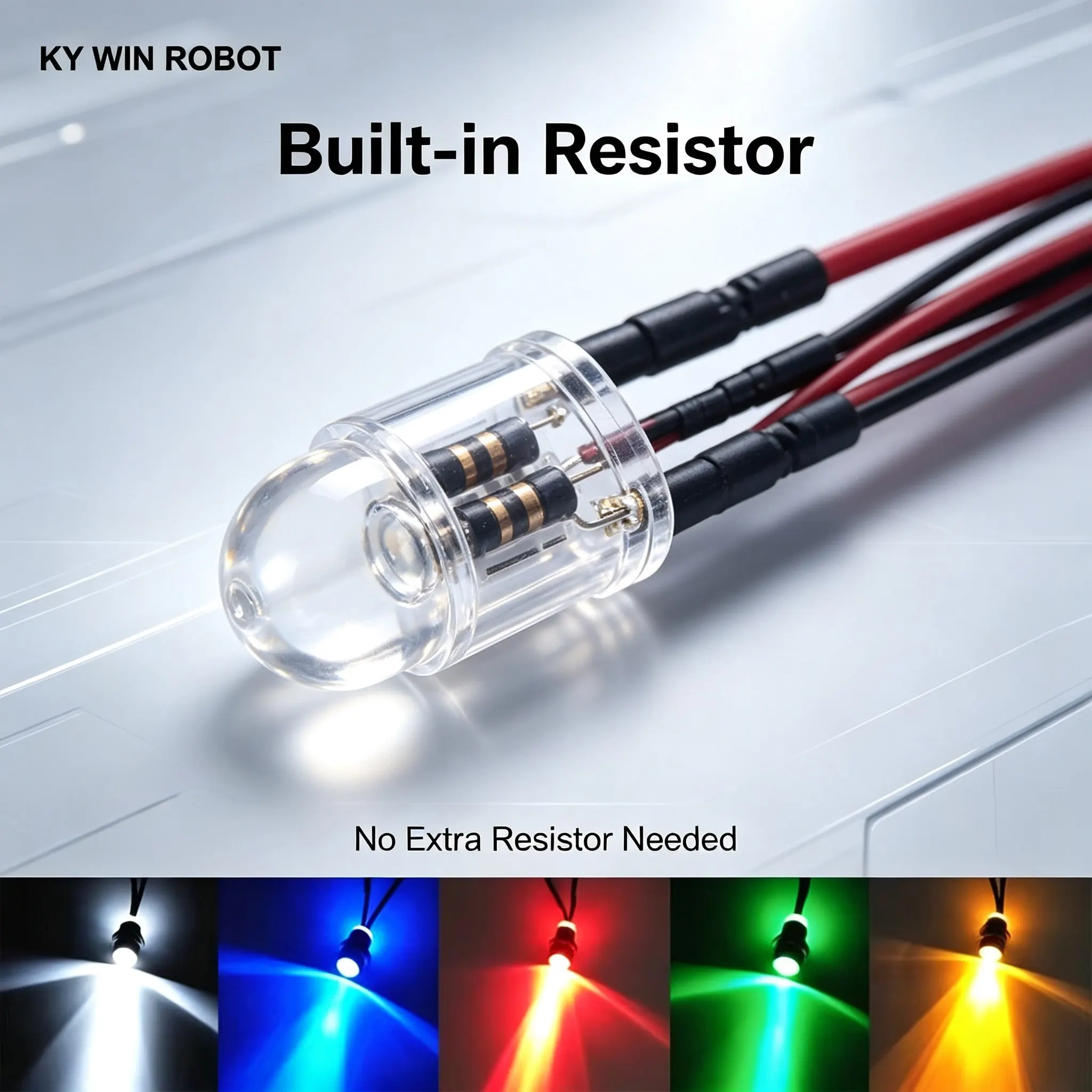 10Pcs 3mm Pre-soldered LED Diode 5-12V, 20cm Wire Built-in Resistor, White Red Green Blue Yellow UV RGB Light Emitting Diodes