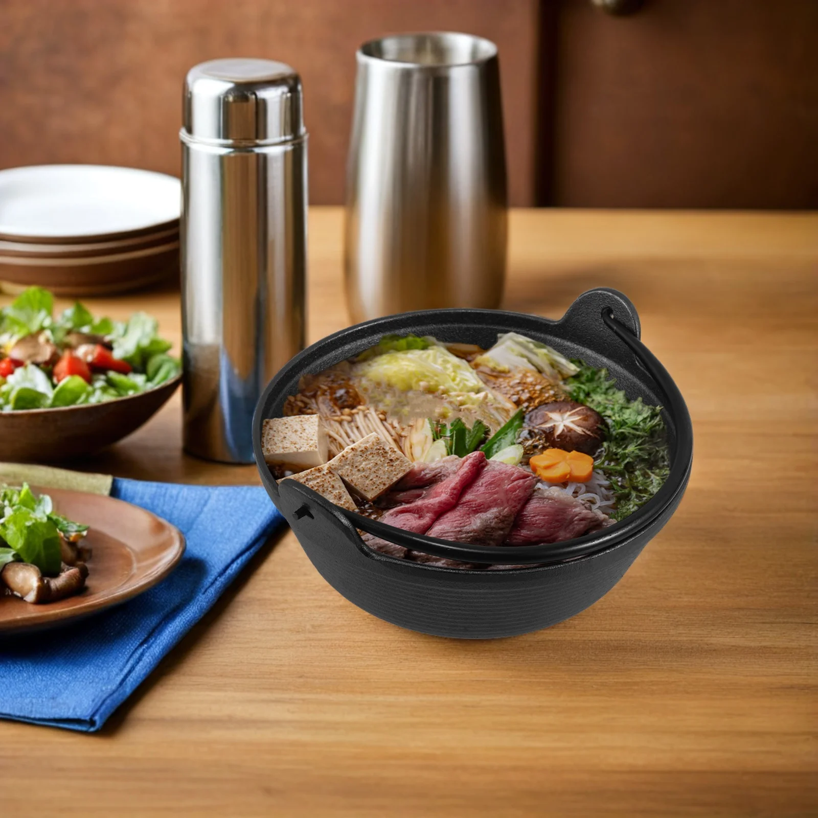 

Cast Iron Sukiyaki Pot Japanese Style Thick Wall Cooking Cauldron Outdoor Hotpot Picnic Cooking Pot Soup Pan Essential