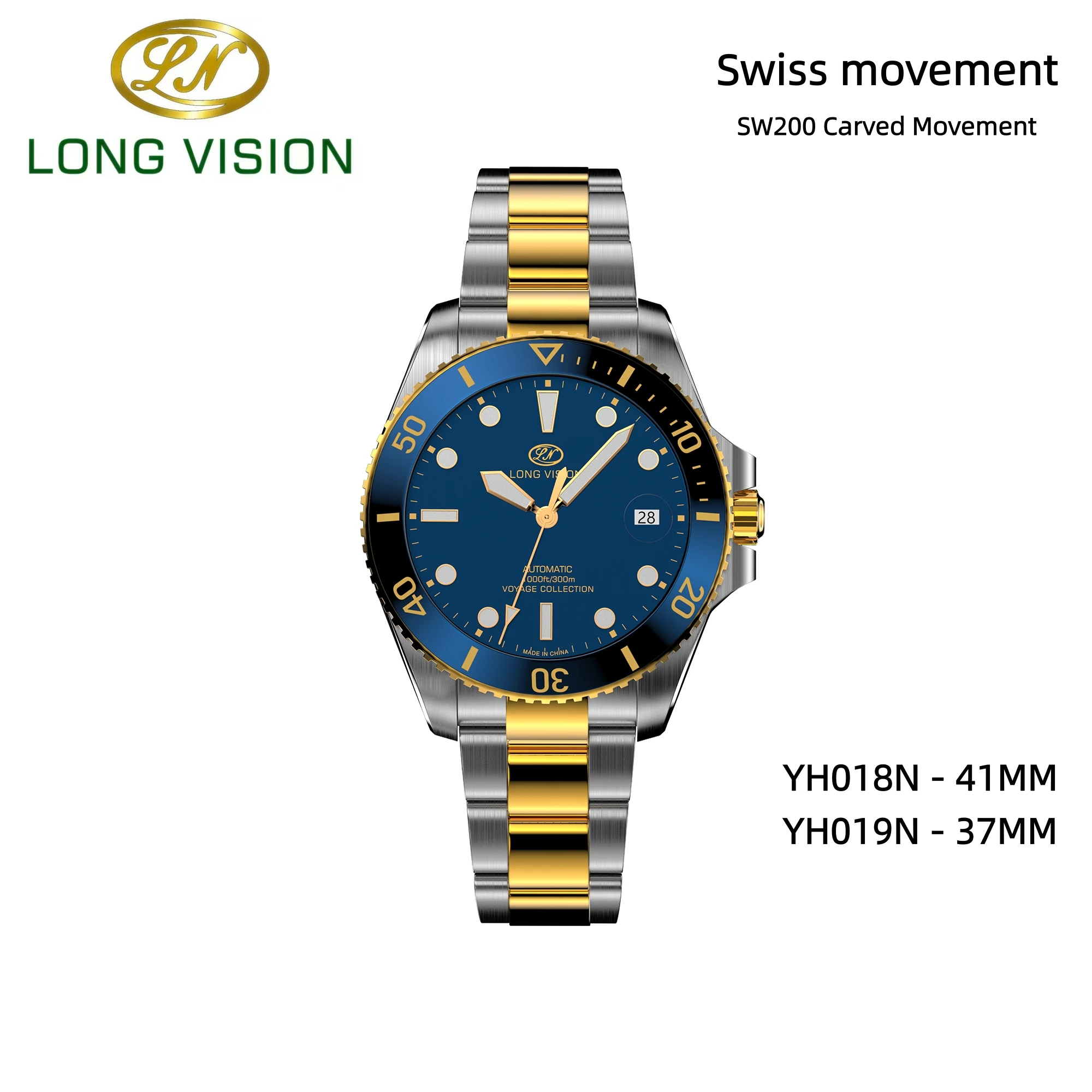 Luxury Long Vision Men Diver Automatic Mechanical Watch, Swiss SW200 Engraved Movement Swiss Luminous Formal Business Wristwatch