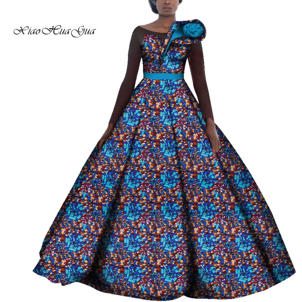 Dashiki African Dresses for Women Wedding Party Evening Dress Cotton Ankara Print Dress Plus Size Boubou Africain Femme WY4141